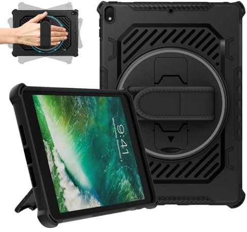 ROISKIN iPad Air 3rd Generation Case 2019: Heavy Duty Shockproof Protective iPad Pro 10.5 Case 2017 Cover with 360 Rotation Stand & Hand Strap for Kids Boys Girls (Black)