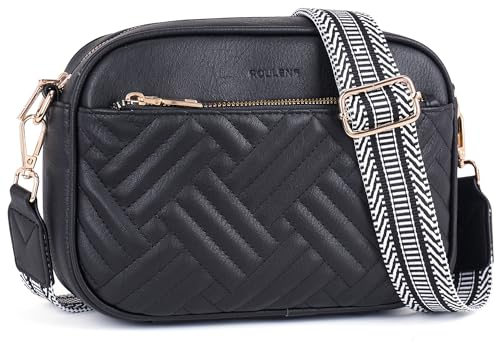 Roulens Gesteppte Damen Handy Umhängetasche, PU Leder Handy Schultertasche, Crossbody Bag für Damen mit Verstellbarem Breiter Gurt