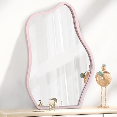 Lzuso Weißer Asymmetrischer Holzrahmen Spiegel Wandmontage Modern Wohnzimmer Schlafzimmer Badezimmer Eitelkeit Flur Dekoration 40L x 30B cm