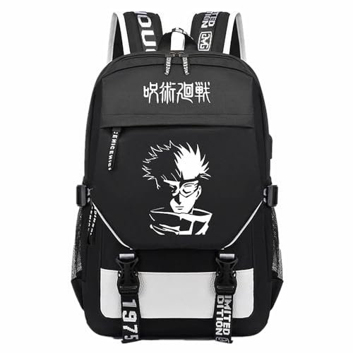 Anime Manga Jujutsu Kaisen Cartoon Oxford Rucksack, multifunktionale Schultasche, College-Tasche für Fans, Cosplay-Geschenk, Schwarz 3, One size