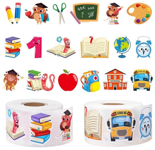 1000 Stück 2 Rollen Kindergarten-Abschlussaufkleber, 18 Designs Schulaufkleber Cartoon Belohnungsaufkleber für Lehrer Selbstklebend Abziehbilder für Kinder Schule Klassenzimmer Partygeschenke