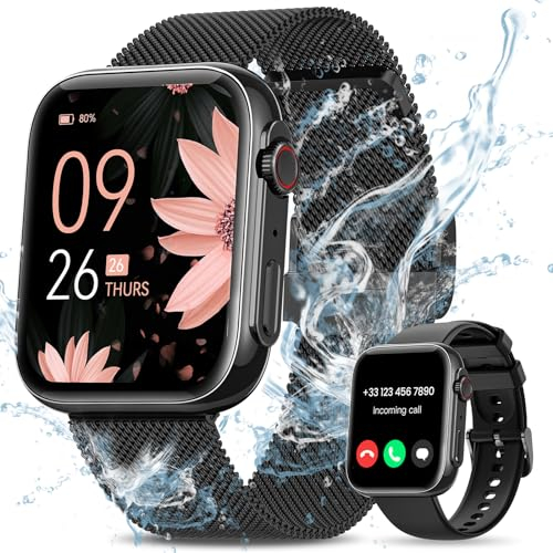 SWGOTA Smartwatch Donna con Chiamate, 1.85 HD Orologio Smart Watch con 3 Cinturini 24H Cardiofrequenzimetro SpO2 Sonno, 120+ Modalità Sport, Ciclo Mestruale, IP68 per iOS Android Regalo Nero