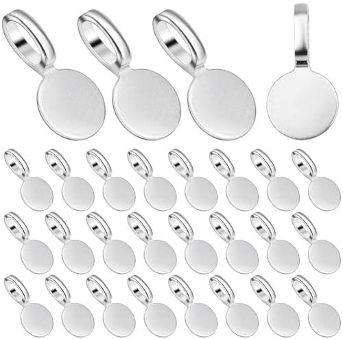 SOFPLATE 1 Box 120Pcs Flat Pad Bail Silver Glue on Bails Bulk Round Alloy Tibetan Style Necklace Blank Settings Base Jewellery Charms for Jewellery Making Accessories DIY Cabochons Gems