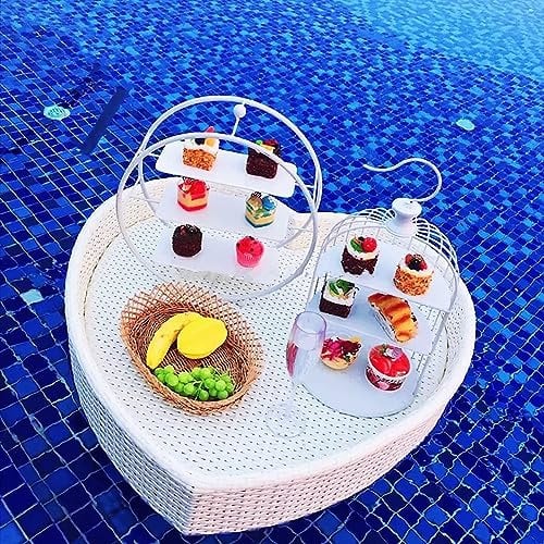 BESTXH Serviertablett Rattan, Schwimmendes Tablett FüR Den Pool, Schwimmendes FrüHstüCkszubehöR FüR Den Swimmingpool, Schwimmende Serviertabletts Tischbar, Schwimmbecken-Schwimmhilfen,C,60 * 60cm