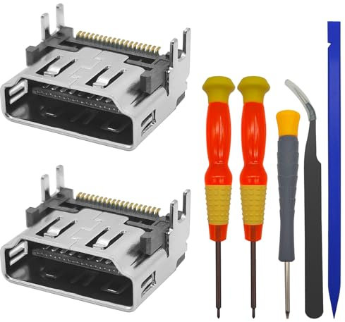 2 Pcs HDMI Port Socket Connector, HDMI Port Interface Connector Replacement + 5 Pcs Screwdrivers, HDMI Display Socket Connector