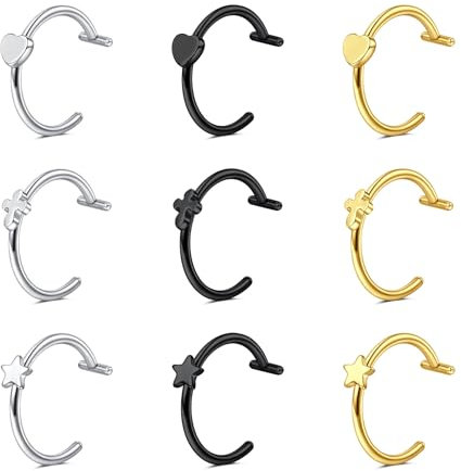 AVYRING Faux piercing de lèvre, anneaux à clipser en acier inoxydable avec pointe, sans perçage, en forme de boule, faux piercing pour homme et femme, Acier inoxydable