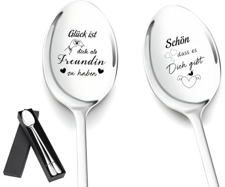 Geschenke für Beste Freundin, Valentinstag Paare Geschenk für Sie, 2 Stück Kaffeelöffel mit Gravur, Personalisiert Geburtstag Hochzeitstag Jahrestag Geschenk für Frauen, Geburtstagsgeschenk für Frauen