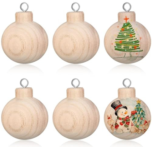 6 Piezas de Adornos Navideños de Madera para Pintar, Bolas Redondas para Hacer Adornos de Árbol de Navidad, Manualidades y Decoración