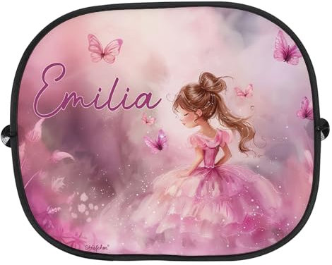 Striefchen® Sonnenschutz für Seitenscheiben Auto für Kinder mit Namensaufdruck (Prinzessin)