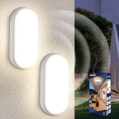 Letlit Lampe Wandlampe mit Bewegungsmelder Innen - 2 Stück, 18W 1800LM Kellerlampe Deckenleuchte Wandleuchte Deckenlampe, IP54 Kellerleuchte Feuchtraumleuchte für Keller Flur Treppe Garage