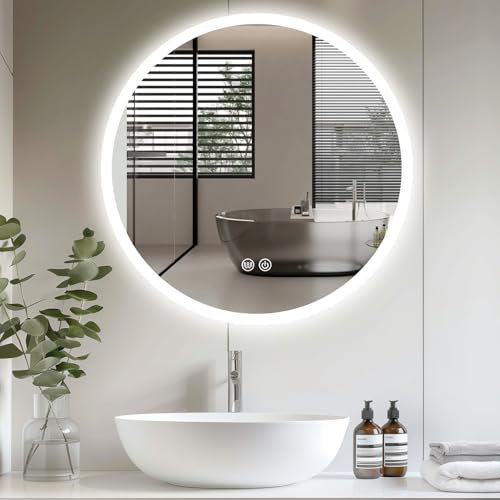 Youyijia Spiegel Mit Beleuchtung, Spiegel Rund 80cm Badspiegel Mit Beleuchtung Mit Touch-Schalter, Dimmbar, 3 Lichtfarbe Einstellbare Beschlagfrei Wandspiegel Badezimmerspiegel LED Spiegel Bad