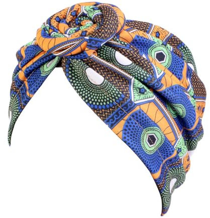 Lahviuu Afrikanischer Damen Turban mit Blumenmuster - Vorgebundene Kopftuch, Beanie Mütze in Orange