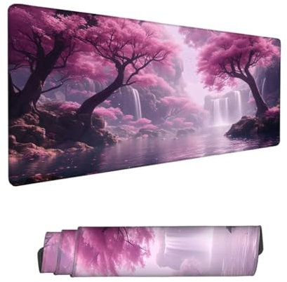 Grand Tapis de Souris 1600x800mm,Tapis de Souris Automne Tapis Souris,Fleurs Cerisier Tapis de Souris Gaming,Tapis Bureau avec Base Antidérapante,sous Main Souris à Bords Cousus,Cadeau Femme Hs-770