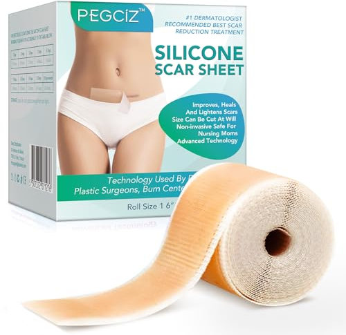 Silikon-Narbenblätter, Professionelles Narbenpflaster, Narbenpflaster Silikon, Weiche Narbenblätter für Akne, Keloid, Verbrennungen, Akne, C-Abschnitt (1.6” x 60”Roll-1.5M Tape Roll)