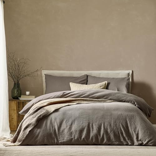 furn. Yard Malton Stripe 100% Cotton Duvet Set - Mole - Double