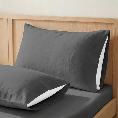 ECOMMERC3 Kissenbezüge 45x100 cm 2er-Set 100% Baumwolle | Anthrazit | reine Baumwolle mit weichem Naturgriff - atmungsaktiv - pflegeleicht - farbecht - Qualität aus Spanien