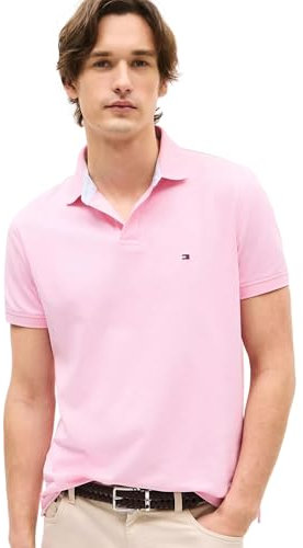 Tommy Hilfiger Polo piqué extensible à manches courtes pour homme, coupe classique, couleur unie, Classic Rose, Taille M
