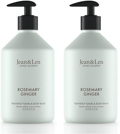 Jean & Len Heavenly Hand- & Body Balm Rosemary & Ginger, für ein duftendes Pflegeerlebnis, mit Bio-Arganöl und Sheabutter, Hochwertige Flasche, ohne Parabene & Silikone, 500 ml (Packung mit 2)
