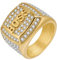 HIJONES Herren Edelstahl Square Boss Letter Micro Pave CZ Statement Ring Lucky Rich Schmuck Gold Größe 70 (22.3)