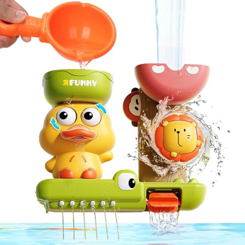 Jouets de Bain, Jouet Bain Enfant avec Ventouse, Jouet de Baignoire Canard et Lion, Jeux Bain Bebe, Cadeau Garcon Fille 1 2 3 Ans
