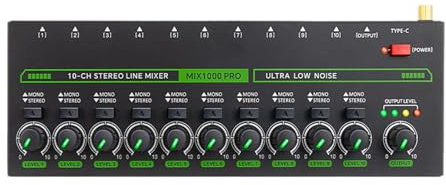 Harilla Audio Mixer Stereo Line Mixer 10 Eingangs -Sub -Mischungs -Bühnenmischer -Erweiterung Dynamic Sound Mixing DJ Mixer für Autosingen