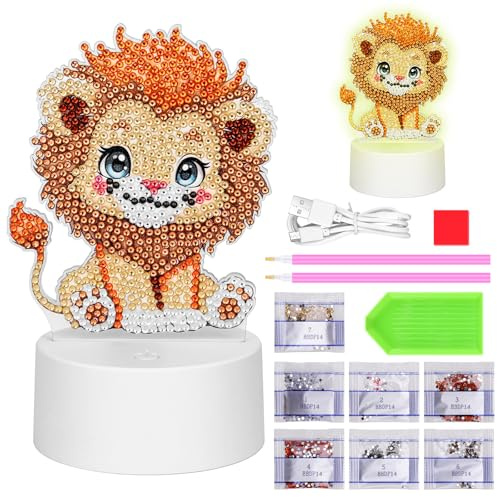 Zoyomax Diamond Painting Nachtlicht, Geschenke für Erwachsene, 3D Kreative Diamond Painting Lampe Löwe, Weihnachts Geburtstags Geschenk