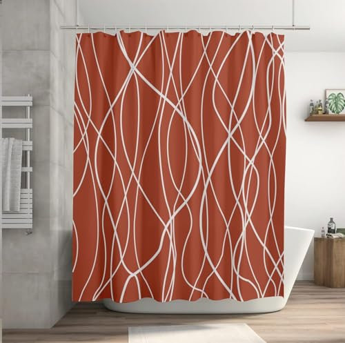 okoikfc Rideau Douche Anti Moisissure 3D Couleur Orange, Rideau de Douche 180x200 cm Doubler, Rideaux Baignoire Imperméable Lavable Tissu Polyester Rideaux Salle de Bain avec 12 Crochets a2578