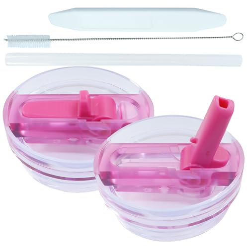 Kyuionty 30 oz Tumbler Flip Straw Lid Replacement- Leak Proof & Spill Resistant Lid Compatible with Stanley H2.0 FlowState Tumbler Cup (Hot Pink & Hot Pink)