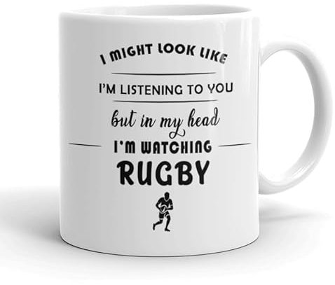 VIROSA Rugby Mug – “In My Head I’m Watching Rugby” – 11oz Ceramic Mug – Sporty Gift for Fans – Humorous Present for Him