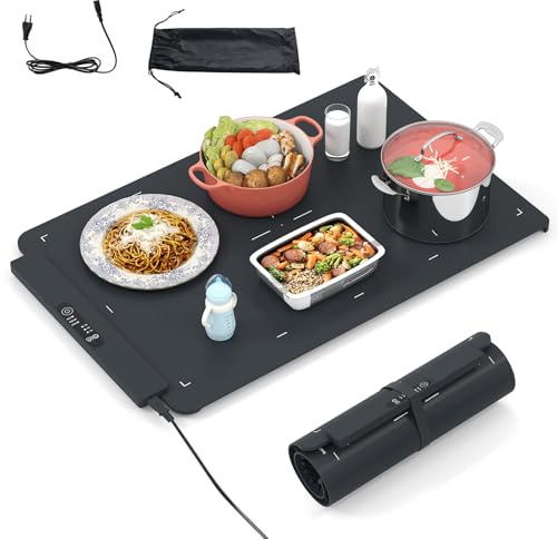 SOARS Elektrischer Tellerwärmer, faltbar, tragbar, aus Silikon, einstellbare Temperatur auf 3 Stufen, schnelle Erwärmung, Timer 1/3/5 Stunden, für Partys, Buffets, Familientreffen