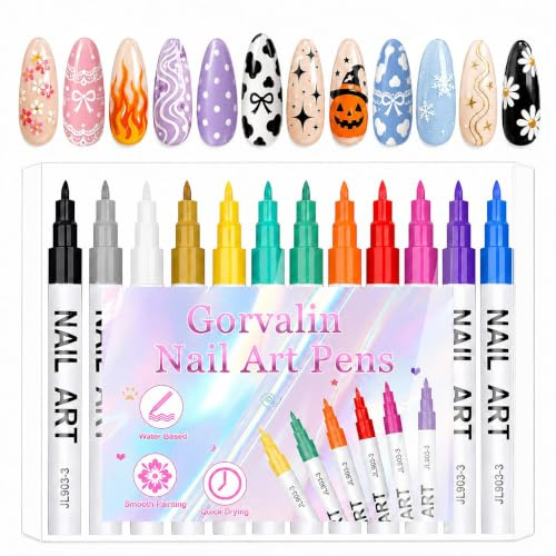 Gorvalin Nail Art Stifte, 12 Farben, 0,7 mm Präzisionsspitze