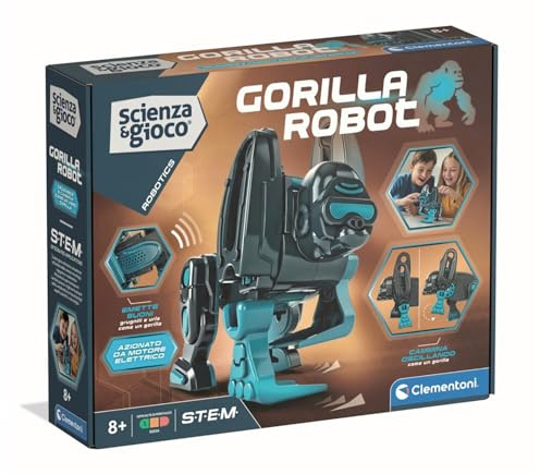 Clementoni Wissenschaft und Spiel Robotics - Gorilla Power, Bauroboter, Kinder ab 8 Jahren, logische und technologische Fähigkeiten, Elektromotor, realistische Geräusche, STEM und Robotik