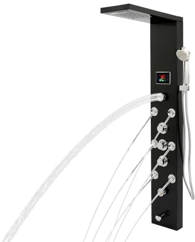 LED Duschpaneel, Thermostat Duschsystem Regendusche Set Handbrause Duschset Bad Duscharmatur DuschsäUle Kopfbrause Mit 8 X MassagedüSen, Edelstahl DuschsäUle FüR Hotels, Heime, Badezentren