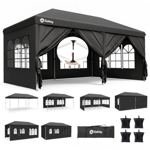 Sekey Event Serie | Pavillon 3x6 Faltbar Wasserdicht Stabil Winterfest | Platz für 12–25 Personen, One-Touch-Aufbau, 6 Seitenwände + 4 Gewichttaschen, UV-Schutz 50+, Schwarz