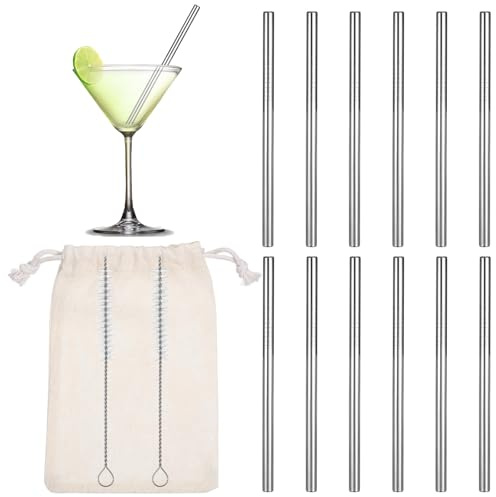Amaxiu 12 Pack 4.7 Inch Short Metal Cocktail Straws | Reusable Stainless Steel Straws with Cleaning Brush, Small Anti-Wrinkle Straw for Coffee Cocktails Short Glasses