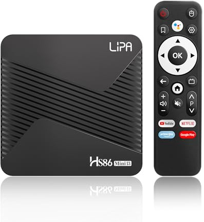 Lipa HS86 Mini 13 Android TV Box 2-16 GB Android 14 - Mediaplayer für TV - Media Streamer - TV Box Android - Voice Remote - 4K - Apps via Playstore und Internet - Wifi und Ethernet - Bluetooth