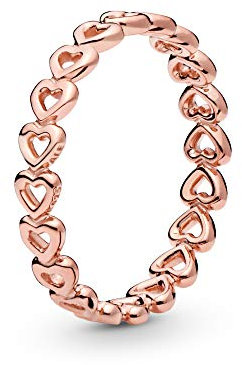 PANDORA Moments Women's 14k Rose Gold-Plated Band of Hearts Ring, Size 48, No Box