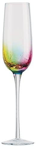 Artland - Neon Champagne Flutes - Set of 2 - Multicolour Crackle Design for A Champagne Celebrations and Gift Set