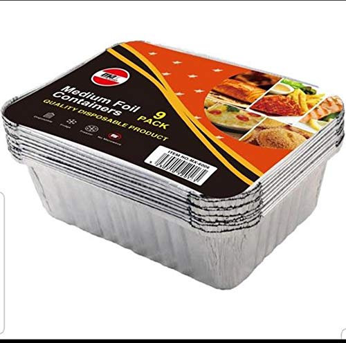 Meduim - Bandeja de aluminio desechable para alimentos, para servir comida, vajilla, vajilla y bandeja para hornear, 9 unidades
