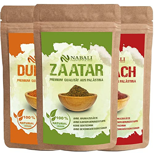 NABALI FAIRKOST FÜR ALLE Zaatar, Dukkah und Sumach Gewürze Satz nach Ottolenghi - Orientalische Gewürze Aus Palästina (je 100 Gr)