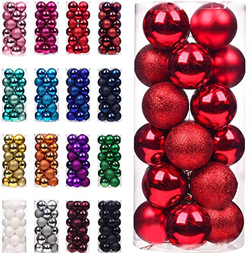 Emopeak 24Pcs Christmas Balls Ornaments, Shatterproof Christmas Balls Hanging Decor for Christmas Tree - Xmas Balls Baubles for Holiday Wedding Party Decoration