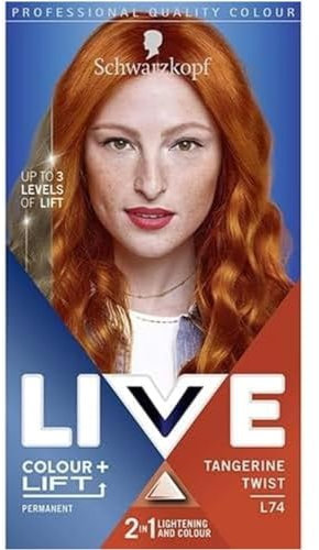 Schwarzkopf LIVE Colour + Lift Tangerine Twist Permanent Hair Dye L74, Vibrant Copper Red Hair Dye Lightens Up To 3 Levels, Long Lasting Hair Colour with Built-In Lightener