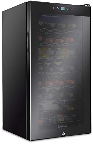 Ivation Wine Refrigerator with 28 Bottle Compressor with Lock, Large Freestanding Wine Cellar for Red, White, Champagne or Sparkling Wine, Digital Temperature Control 41f-64f, Door