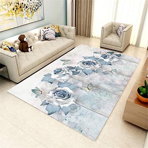 RUGMRZ Joop Teppich Wohnzimmer Teppich Blaue Blumen einfaches Muster weicher Teppich langlebig Teppich Natur Teppich Für Draußen blau 160 x 230 cm