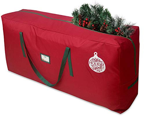 Holiday Spirit Christmas Tree Storage Bag For Trees. Heavy-Duty 600D Oxford Material With Durable Reinforced Handles & Zipper, Waterproof Material Protects the Elements. (Red, Fits a 7.5FT Tree)
