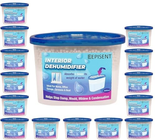 EPISENT Dehumidifier 500ml - Pack of 15, Disposable Moisture Absorbers for Damp, Mould, Mildew & Condensation, Odour-Free Humidity Control Damp Traps for Home, Bedroom, Wardrobe, Garage & Caravan