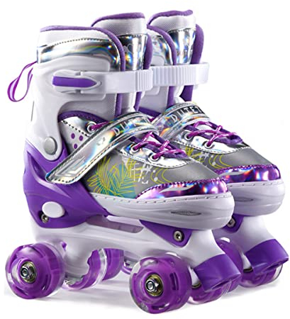 Sumeber Rollschuhe Kinder Verstellbar Rollschuhe mit Leuchtenden Rädern Roller Skates für Mädchen Unisex Outdoor/Indoor Inliner Skates für Kinder Anfänger Geburtstagsgeschenk