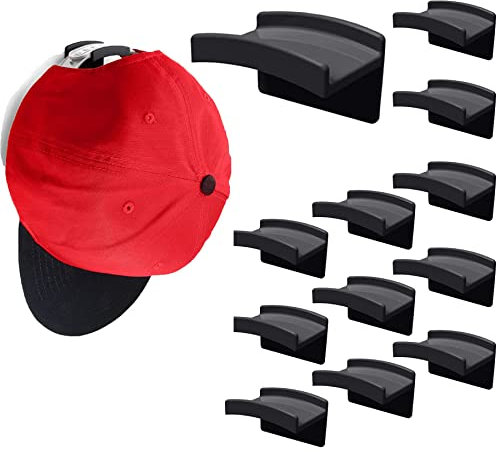 Baoswi 12 Stück selbstklebende Huthaken, Hut-Organizer, Wandmontage, minimalistischer Huthalter, Kleiderhaken, Hutaufbewahrung, Hutablage für Wand (schwarz)