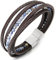 COOLSTEELANDBEYOND Multi-Strang Armband Edelsteine Wulst Kette Braun Geflochtene Leder Schweißband Edelstahl Magnetverschluss
