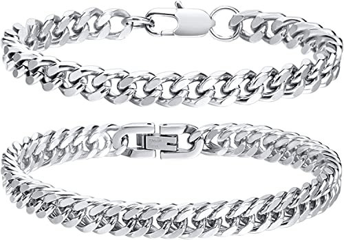 VNOX Armband Männer Edelstahl Armband Silber, 2 PCS